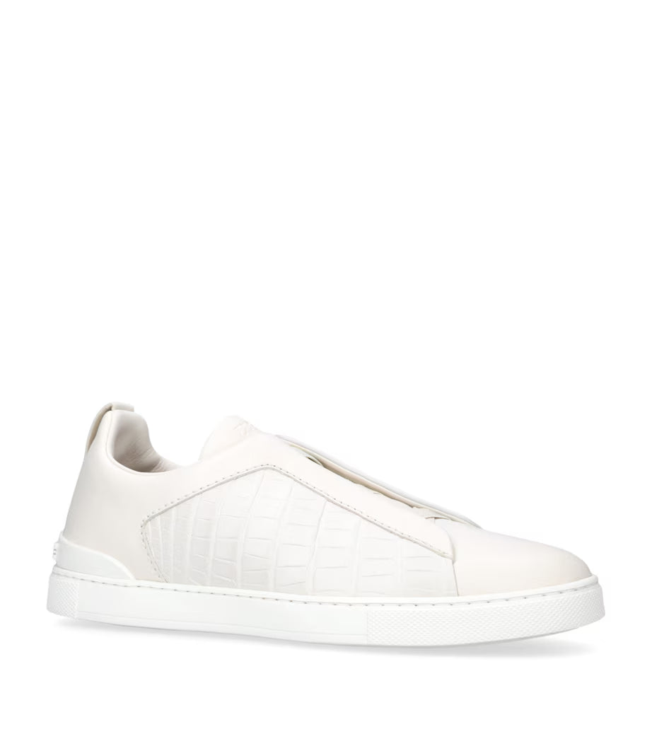 Zgna Crocodile Leather Triple Stitch Sneakers