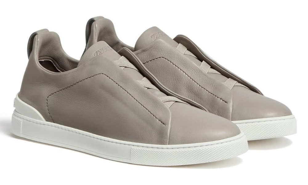 Zgna Secondskin Triple Stitch Leather Sneakers Light Grey"