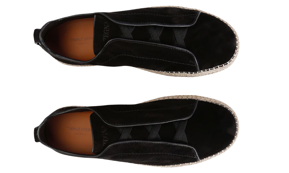 Zgna Suede Triple Stitch Espadrilles "Black"