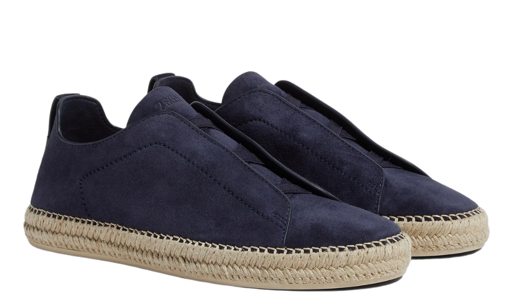 Zgna Suede Triple Stitch Espadrilles "Dark Blue"