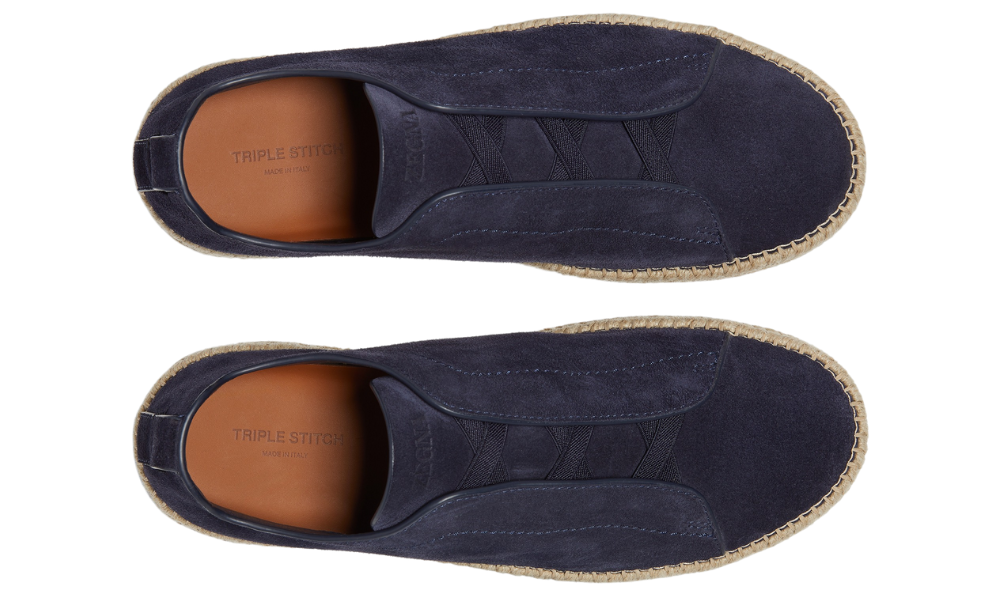 Zgna Suede Triple Stitch Espadrilles "Dark Blue"