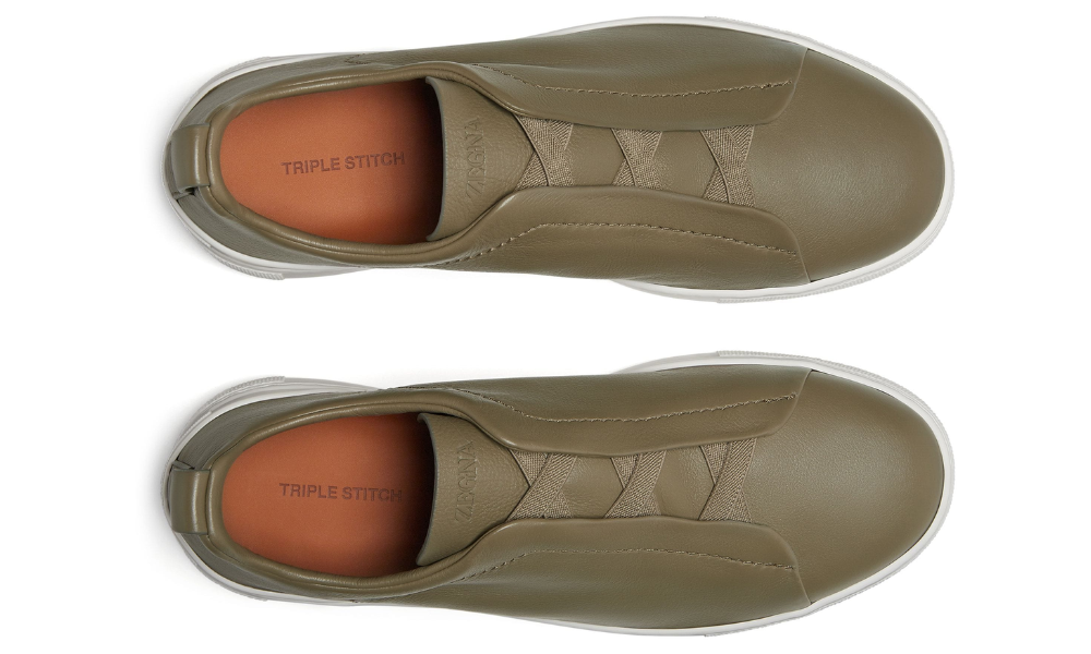Zgna Triple Stitch Leather Sneakers "Olive Green"
