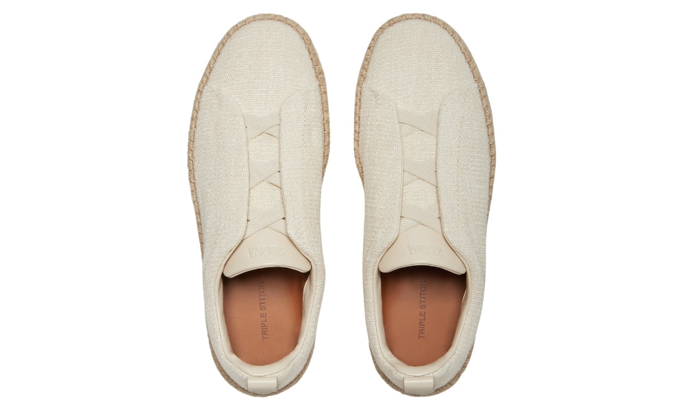 Zgna White Off Linen Blend Triple Stitch Espadrilles