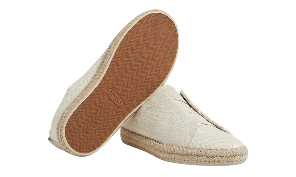 Zgna White Off Linen Blend Triple Stitch Espadrilles