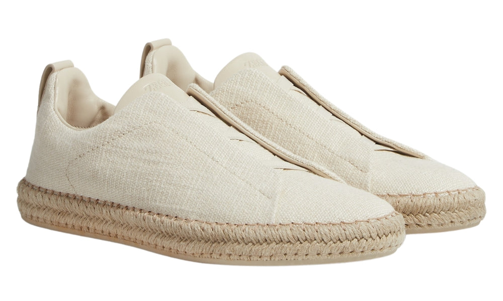Zgna White Off Linen Blend Triple Stitch Espadrilles
