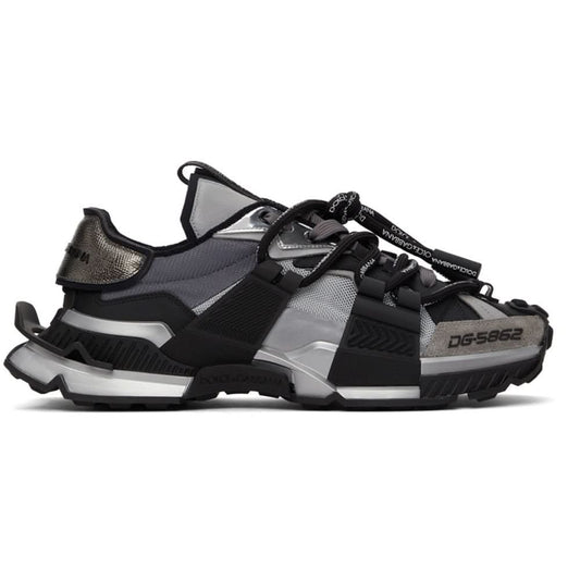DOLCE & GABBANA Black & Silver Mixed-Materials Space Sneakers - Copva
