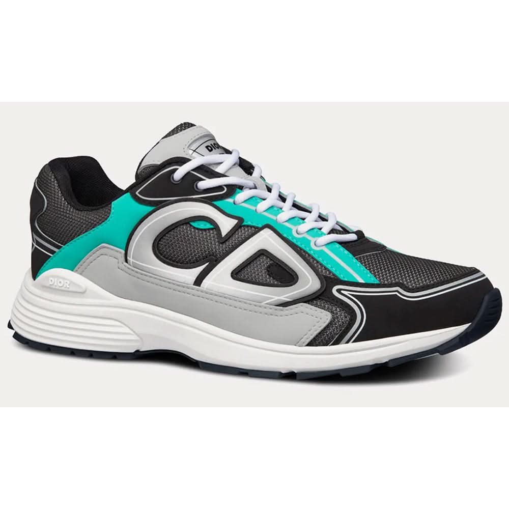 Dior B22 Anthracite Gray Mesh And Black & Green Low Top Sneakers - Copva