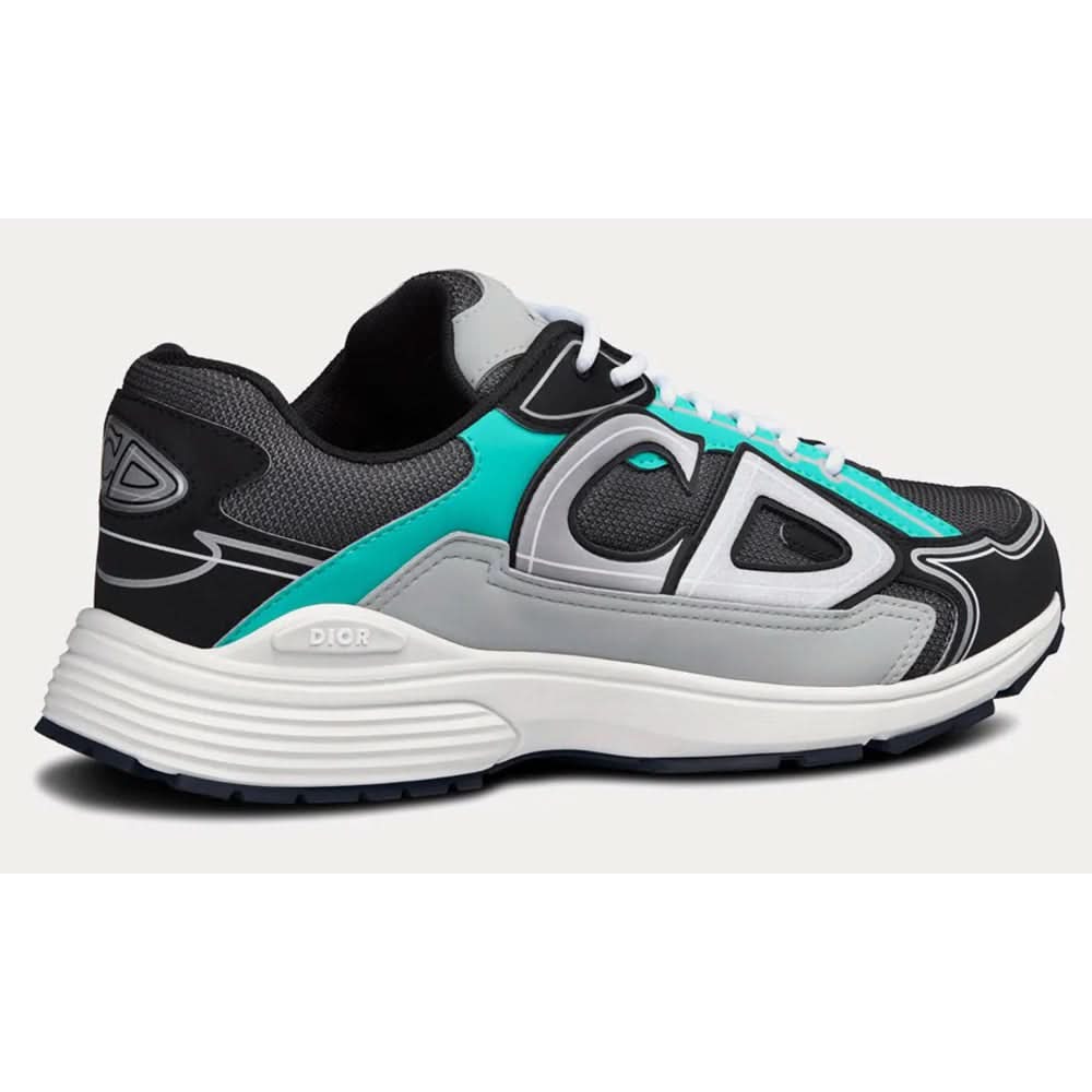 Dior B22 Anthracite Gray Mesh And Black & Green Low Top Sneakers - Copva