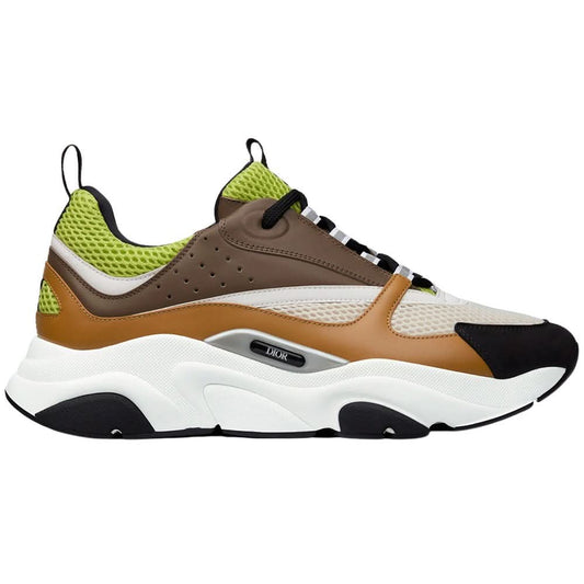 Dior B22 Green and White Technical Mesh with Ebony and Camel Smooth Calfskin - Copva