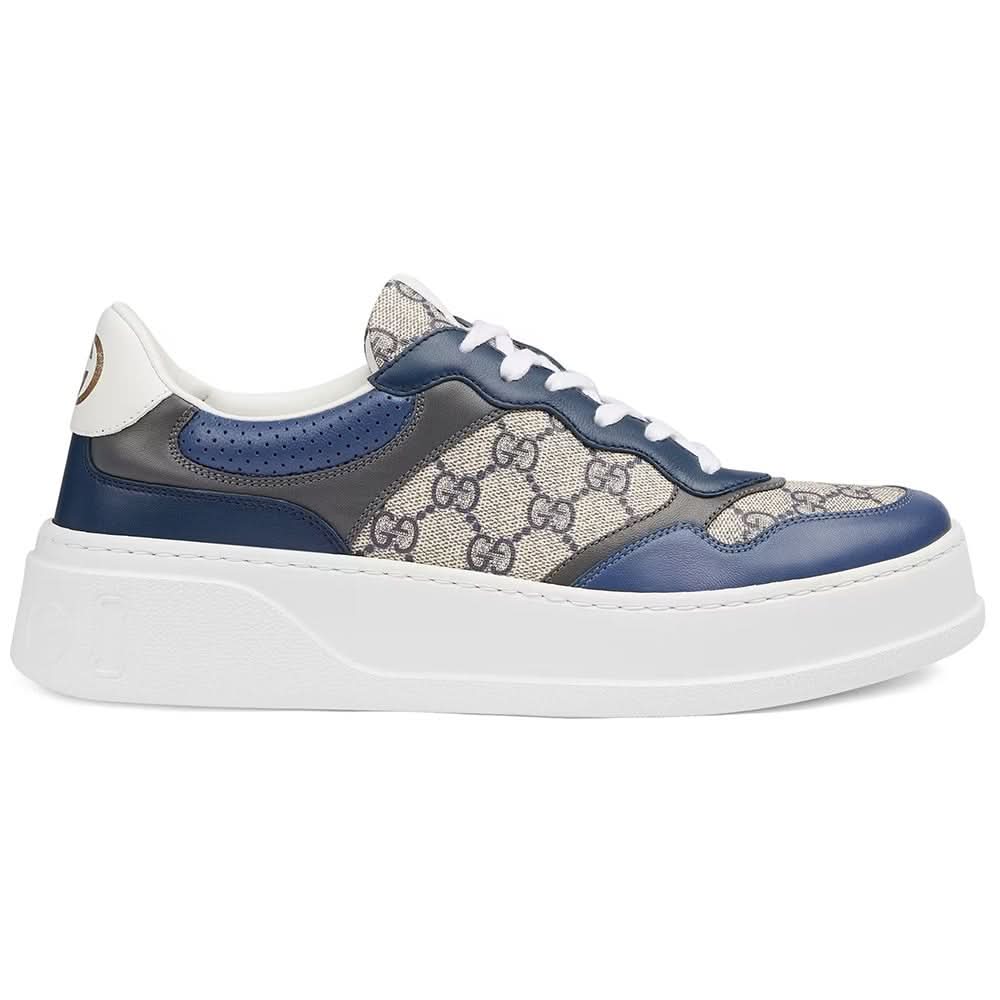 GUCCI GG Canvas leather-trimmed sneakers "Blue" - Copva