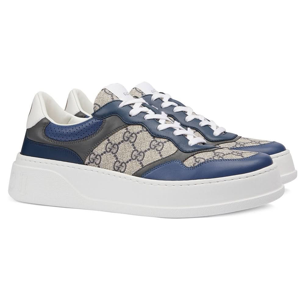 GUCCI GG Canvas leather-trimmed sneakers "Blue" - Copva