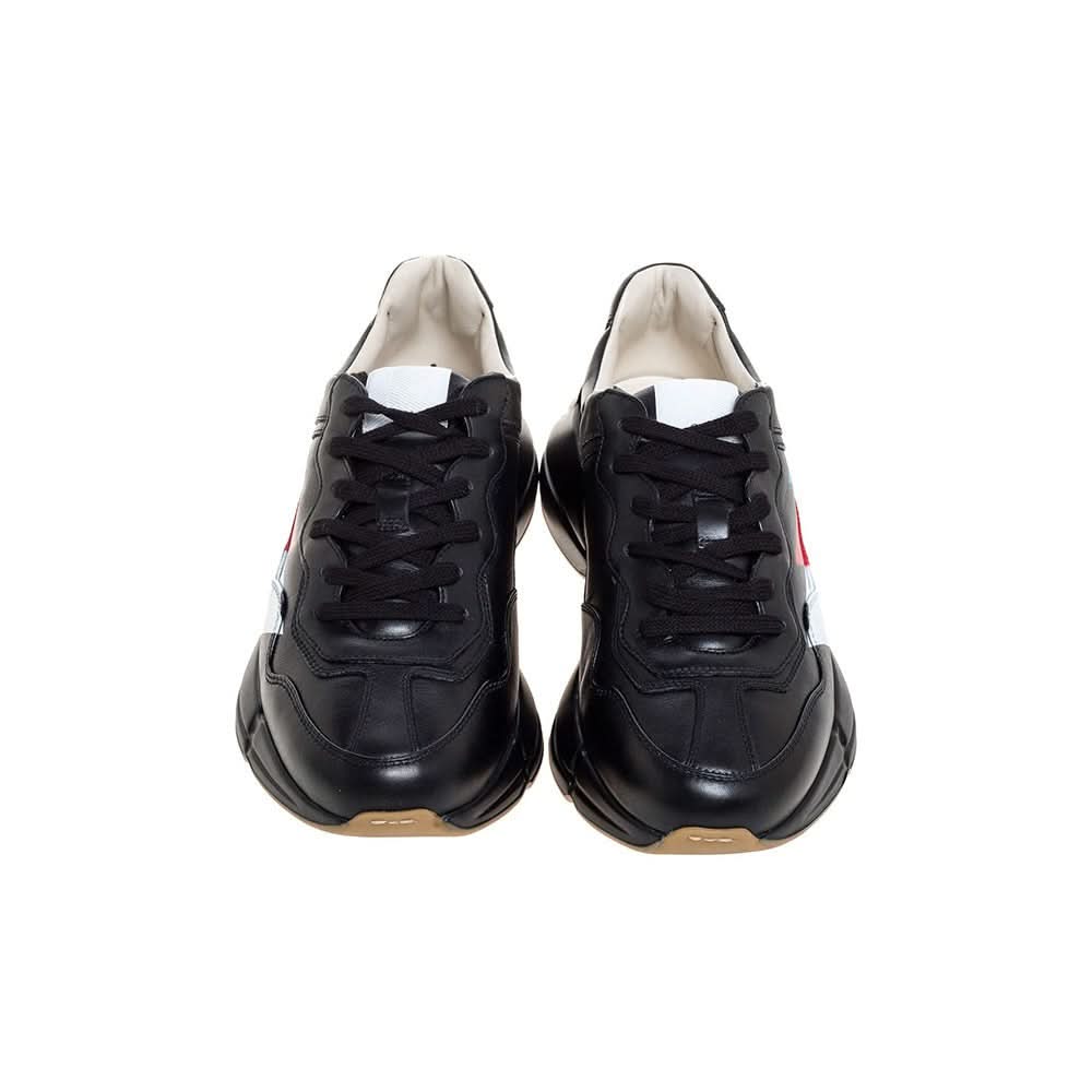 Gucci Black Leather Web Rhyton Low Top Sneakers - Copva