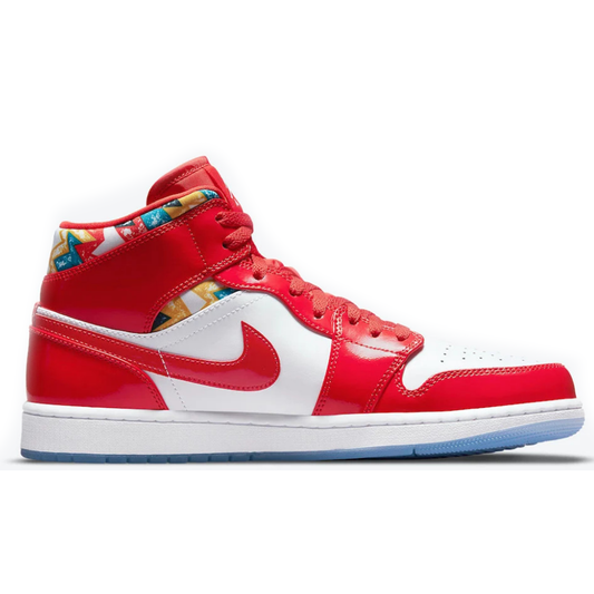 Air Jordan 1 Mid Red Patent White Blue Shoes - Copva