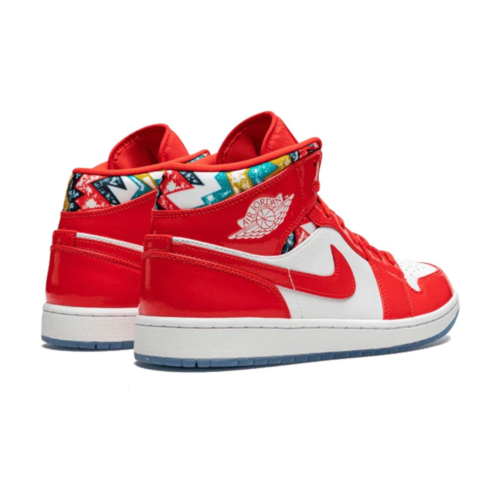 Air Jordan 1 Mid Red Patent White Blue Shoes - Copva